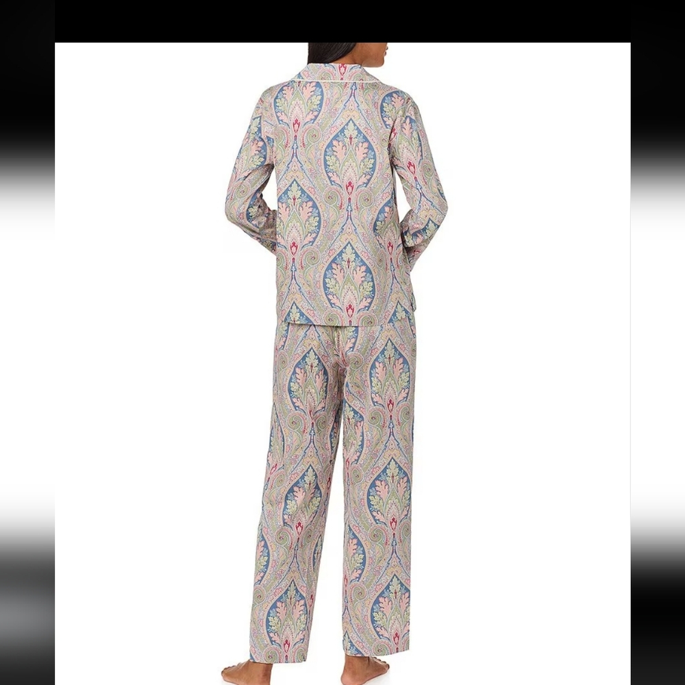 New  LAUREN  RALPH LAUREN  LONG SLEEVE  NOTCH  COLLAR  WOVEN  SATEEN  PAISLEY - Picture 10 of 11